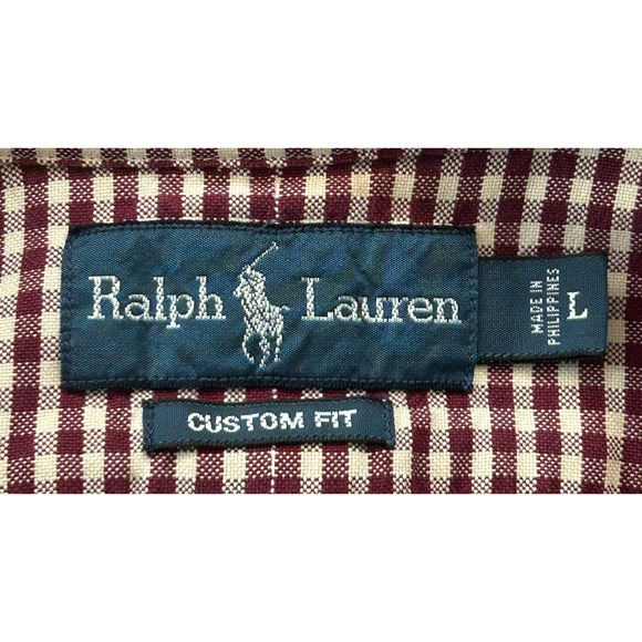 Ralph Lauren Shirt Mens Large Red White Gingham Plaid Custom Fit Long Sleeve - Picture 8 of 10